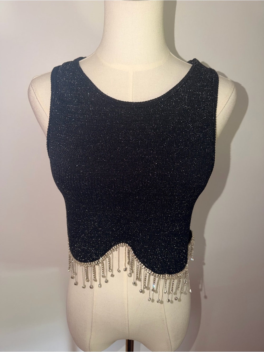 Black Sparkle Fringe Crop Top - Women’s